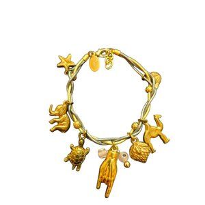 Vintage Nos Braided 2 Tone Leather Charm Bracelet-Signed (A8797)